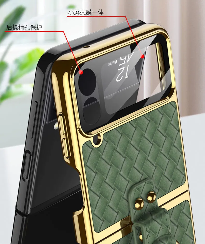 Leather Samsung Galaxy Z Flip4 5G Case With Back Screen Protector And Ring Holder