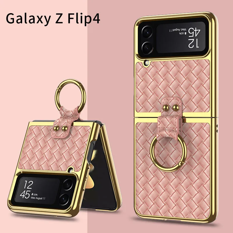 Leather Samsung Galaxy Z Flip4 5G Case With Back Screen Protector And Ring Holder