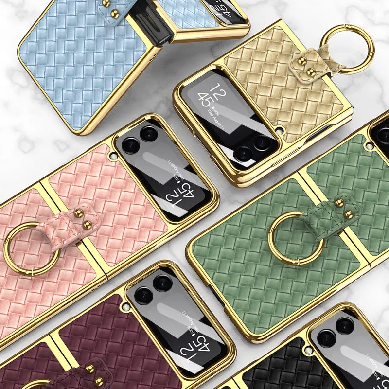 Leather Samsung Galaxy Z Flip4 5G Case With Back Screen Protector And Ring Holder