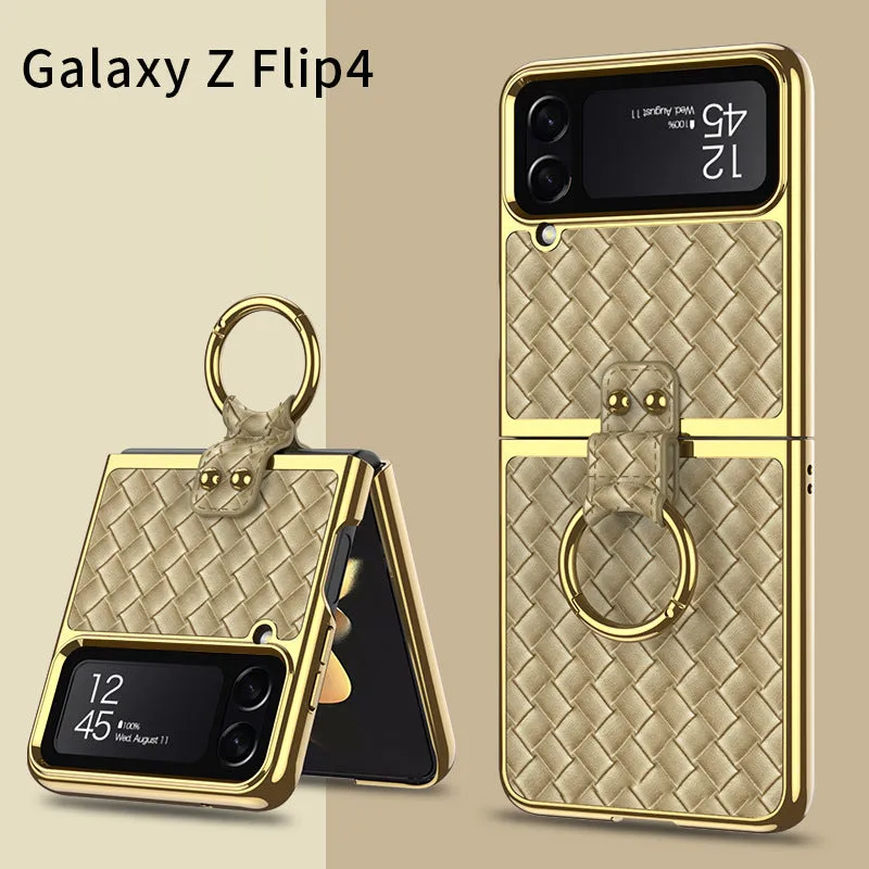 Leather Samsung Galaxy Z Flip4 5G Case With Back Screen Protector And Ring Holder