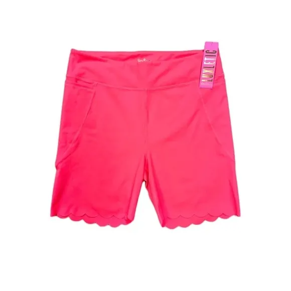 LILLY PULITZER WEEKENDER HIGH RISE SPICY CORAL PINK LUXLETIC SCALLOPED SHORTS S