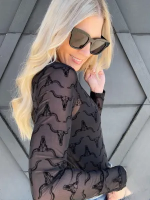 Long Horn Mesh Top In Black