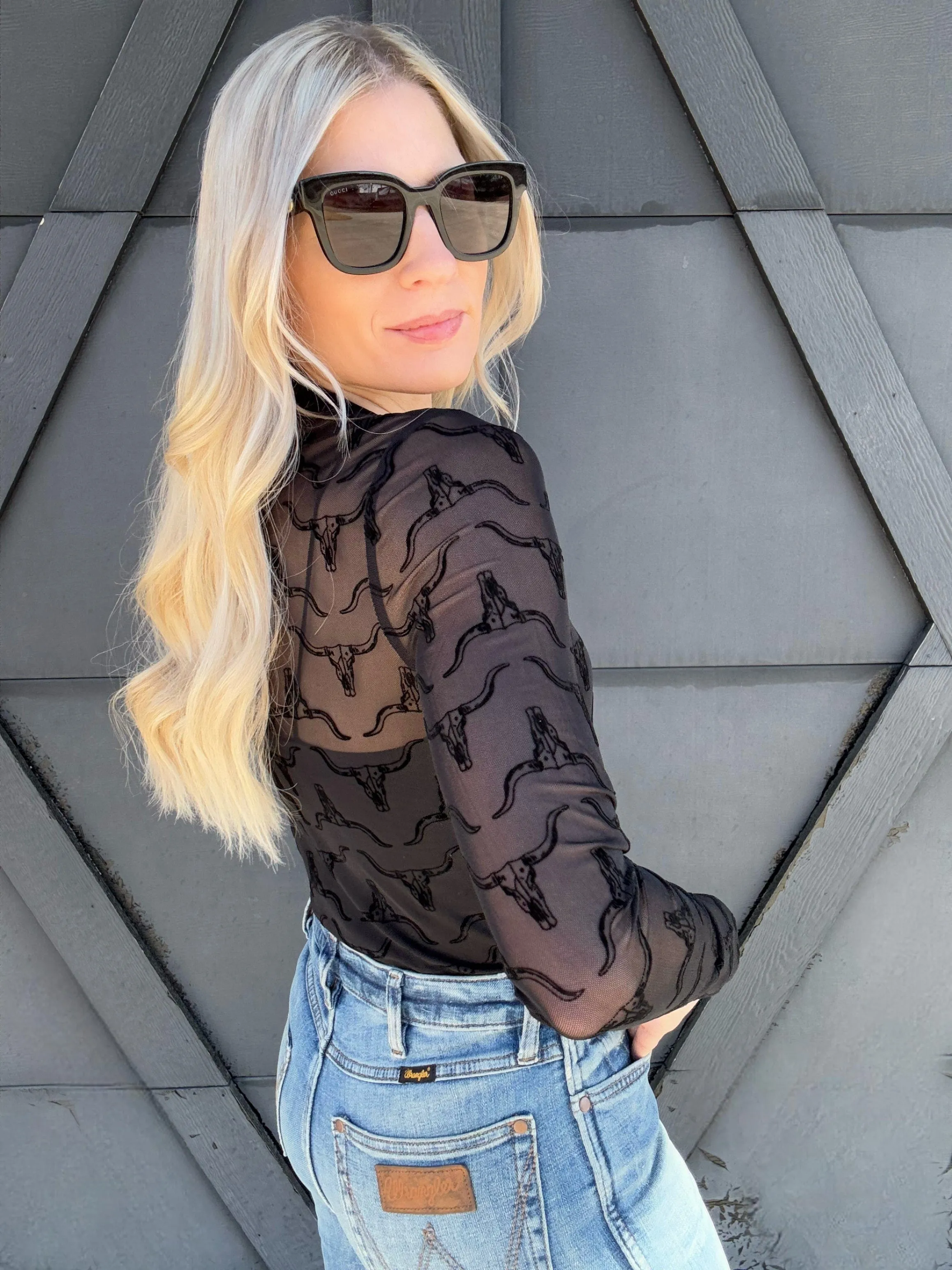 Long Horn Mesh Top In Black