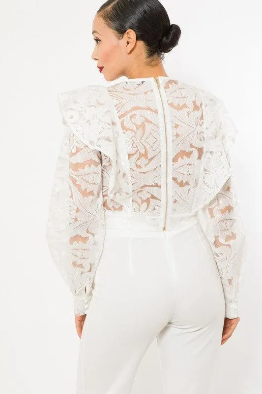 LONG SLEEVE FASHION SEQUINS CROCHET CROP TOP