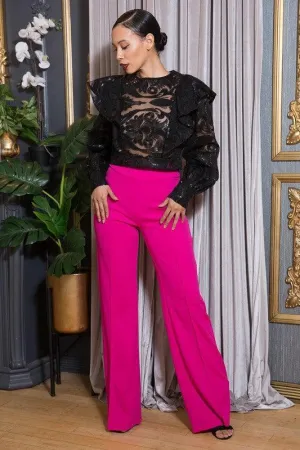 LONG SLEEVE FASHION SEQUINS CROCHET CROP TOP