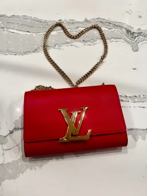 Louis Vuitton Louise red leather bag with gold chain