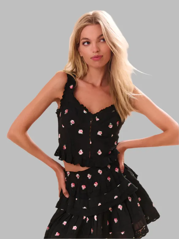 LoveShackFancy Galette Top- Black Combo