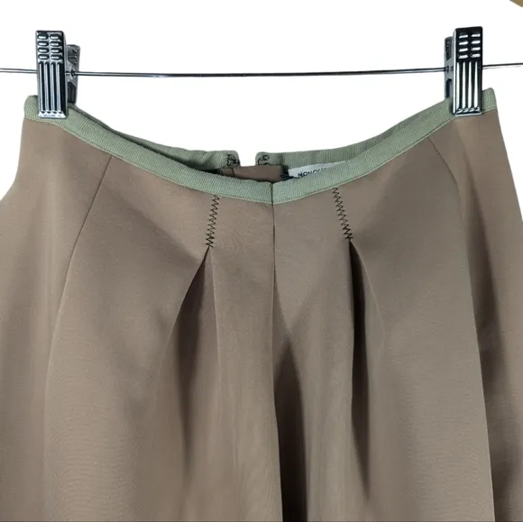 Manoush Neo Jupe Pleated A-Line Tan Black Knee Length Skirt Scalloped Edges 10
