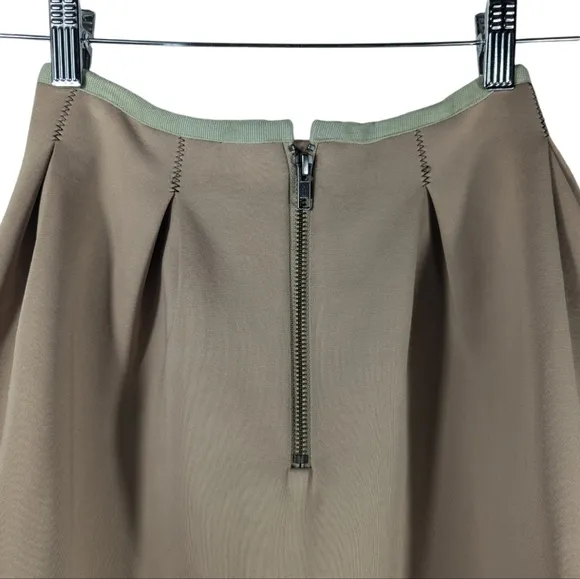 Manoush Neo Jupe Pleated A-Line Tan Black Knee Length Skirt Scalloped Edges 10