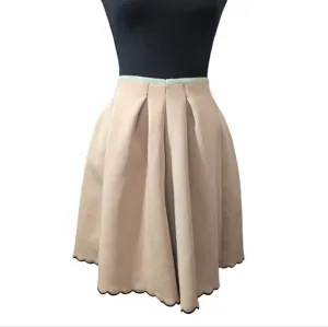 Manoush Neo Jupe Pleated A-Line Tan Black Knee Length Skirt Scalloped Edges 10