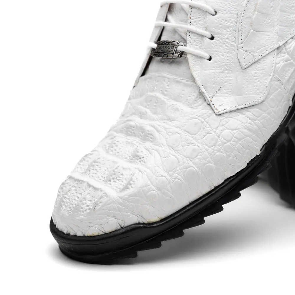 Marco Di Milano Kratos Men's White Shoes Exotic Caiman Crocodile Sneakers
