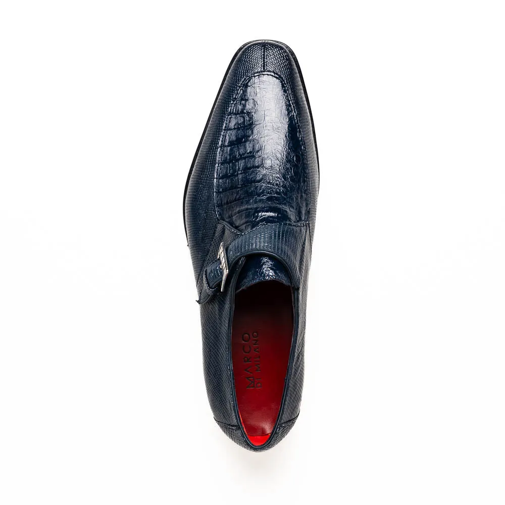 Marco Di Milano Toluca Men's Shoes Navy Exotic Crocodile & Lizard Monk Strap
