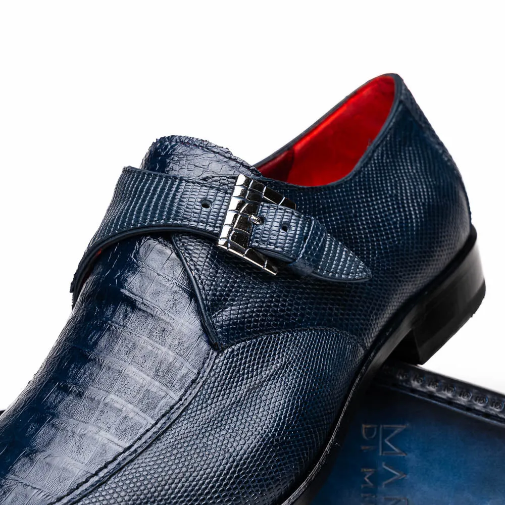 Marco Di Milano Toluca Men's Shoes Navy Exotic Crocodile & Lizard Monk Strap