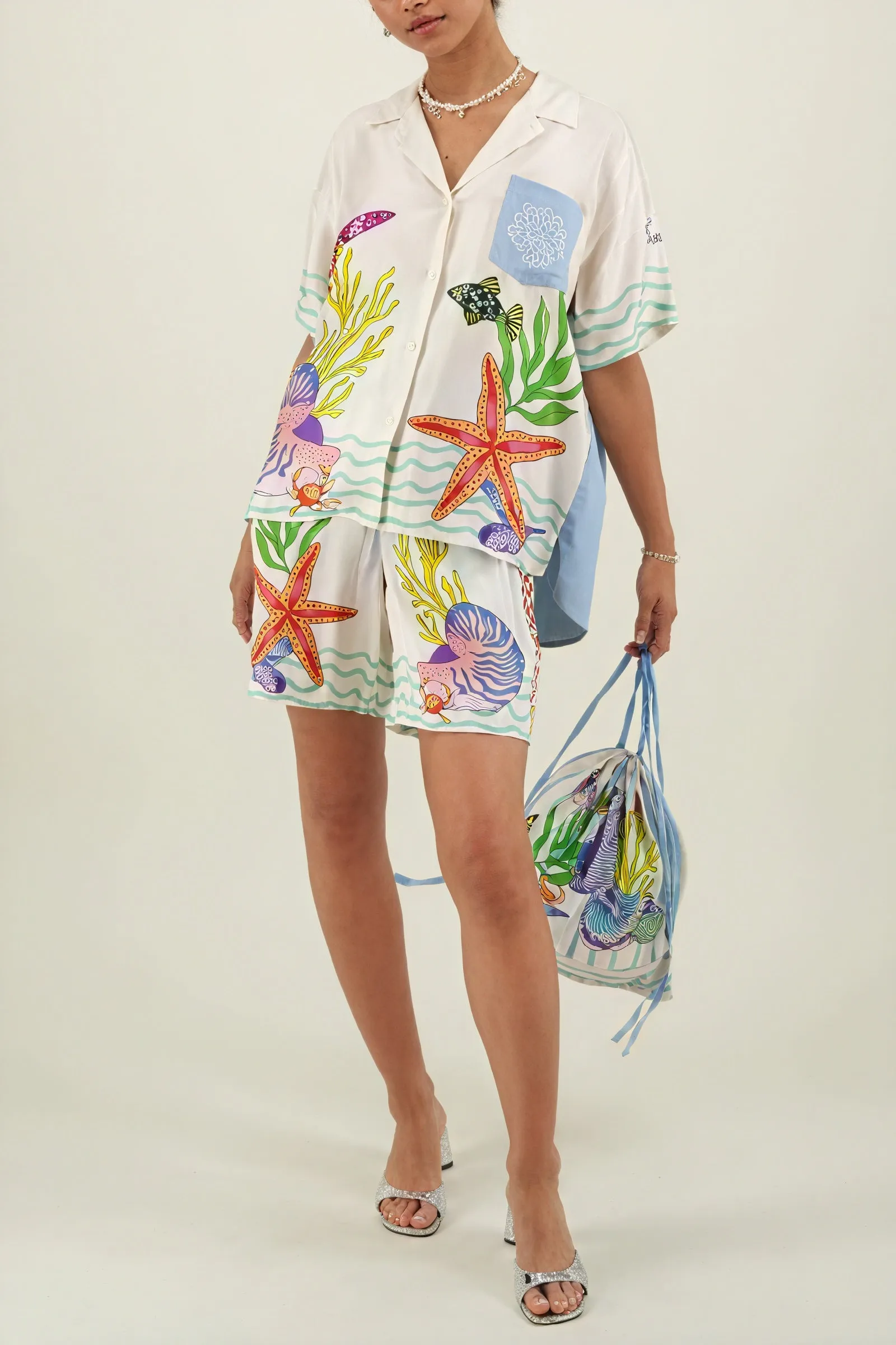 Marine Life Print Button-Down Top