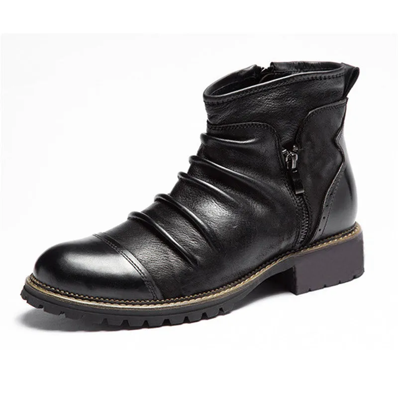 Men Split Leather Drape Design Boots