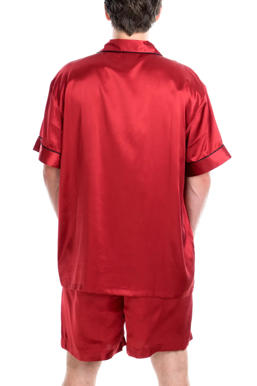 Men's 100% Silk Short Pajamas Set, Burgundy, S