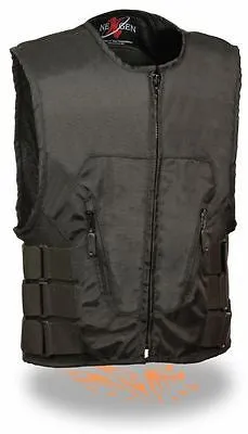 MEN'S BIKER UPDATED BLACK SWAT TEAM STYLE TEXTILE MOTORCYCLE VEST NEW