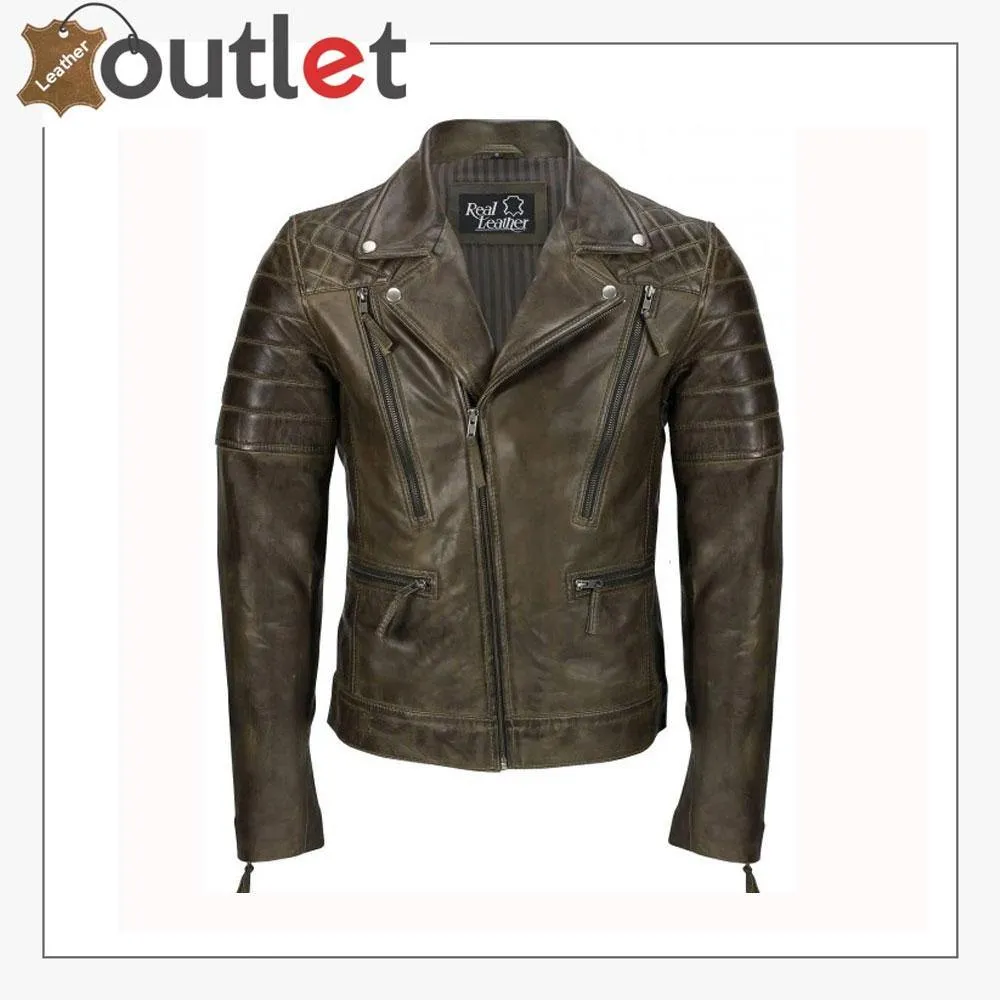 Men's Brown Sheep Leather Vintage Style Biker Jacket