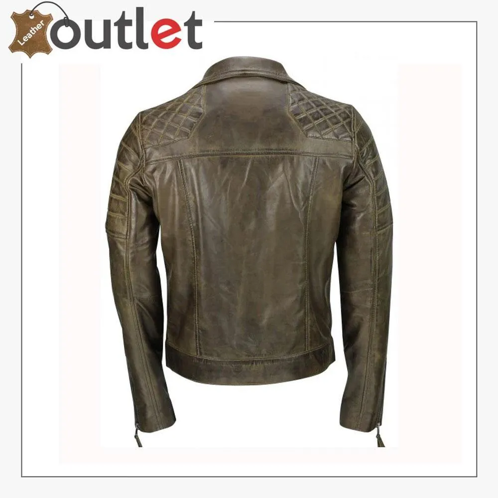 Men's Brown Sheep Leather Vintage Style Biker Jacket