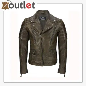 Men's Brown Sheep Leather Vintage Style Biker Jacket