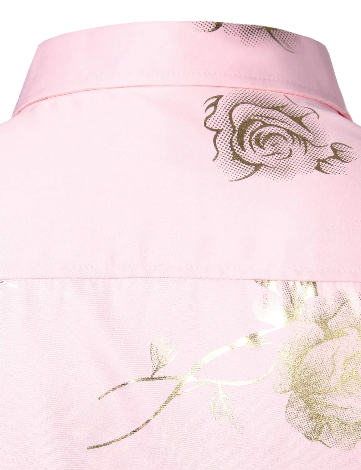Men's Casual Rose Floral Print Pink Button Up Long Sleeve Dress Shirt