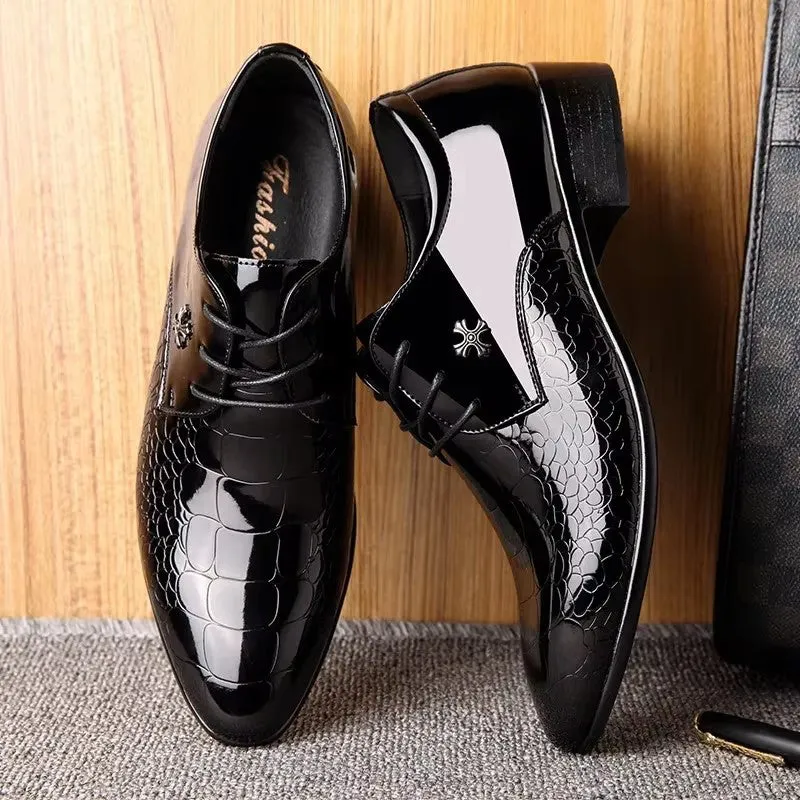 Men's Crocodile Print PU Leather Front Lace Up Dress Shoes