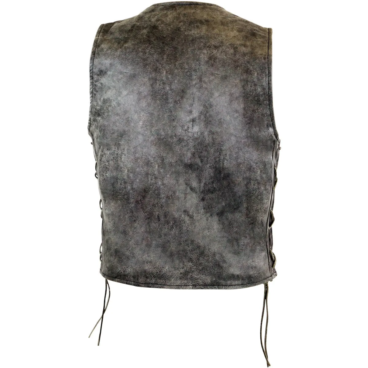 Men's Distressed Grey Gambler Patch holder Leather Vest with single panel back
