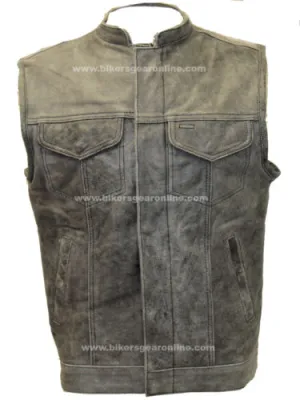 Men's Distressed Grey Son of Anarcy Patch holder Leather Vest Premium Soft Leather