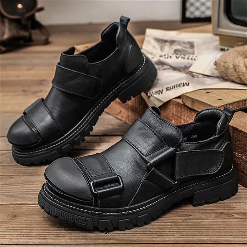 Men's Fashion British Style Round Toe Leather Low Top Boots
