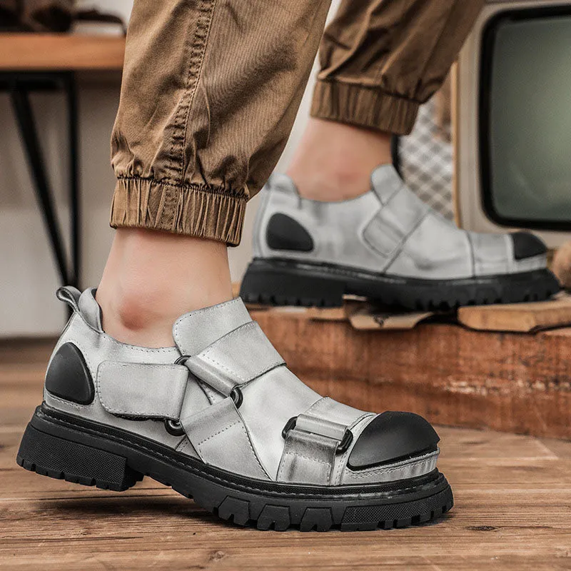 Men's Fashion British Style Round Toe Leather Low Top Boots