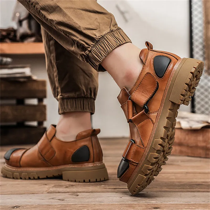 Men's Fashion British Style Round Toe Leather Low Top Boots