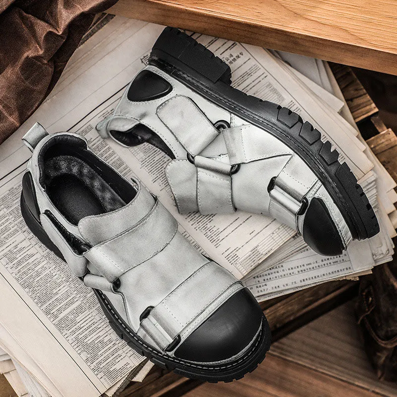 Men's Fashion British Style Round Toe Leather Low Top Boots