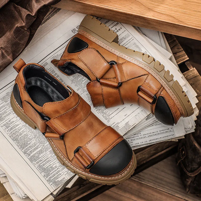 Men's Fashion British Style Round Toe Leather Low Top Boots