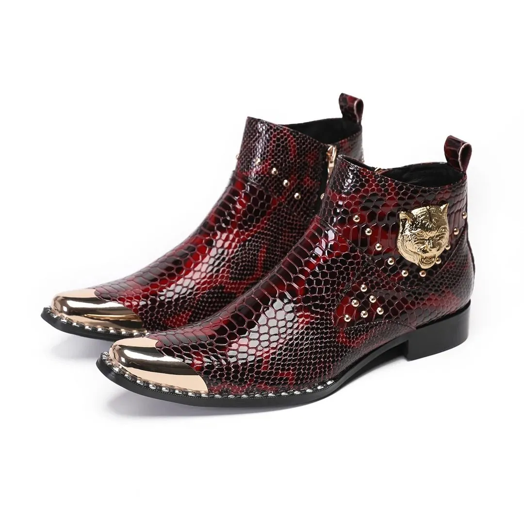 Men's Genuine Leather Punk Style Slip-On Chelsea Dress Boots