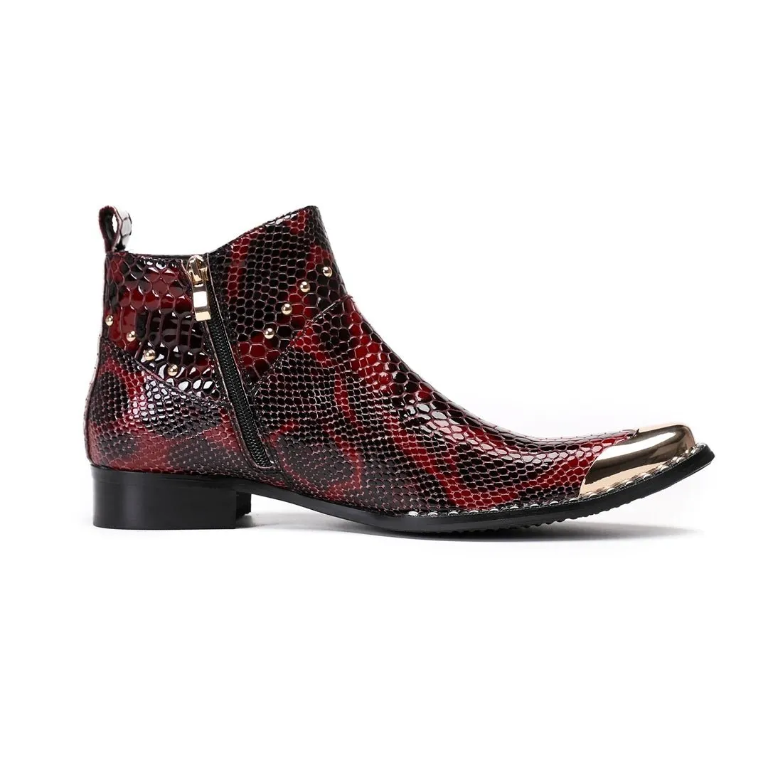 Men's Genuine Leather Punk Style Slip-On Chelsea Dress Boots