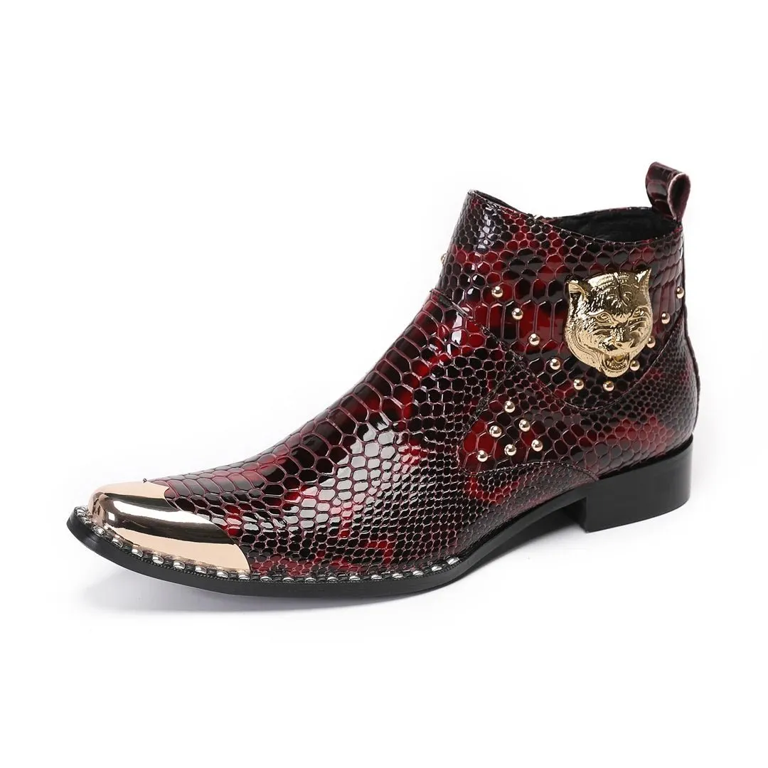 Men's Genuine Leather Punk Style Slip-On Chelsea Dress Boots