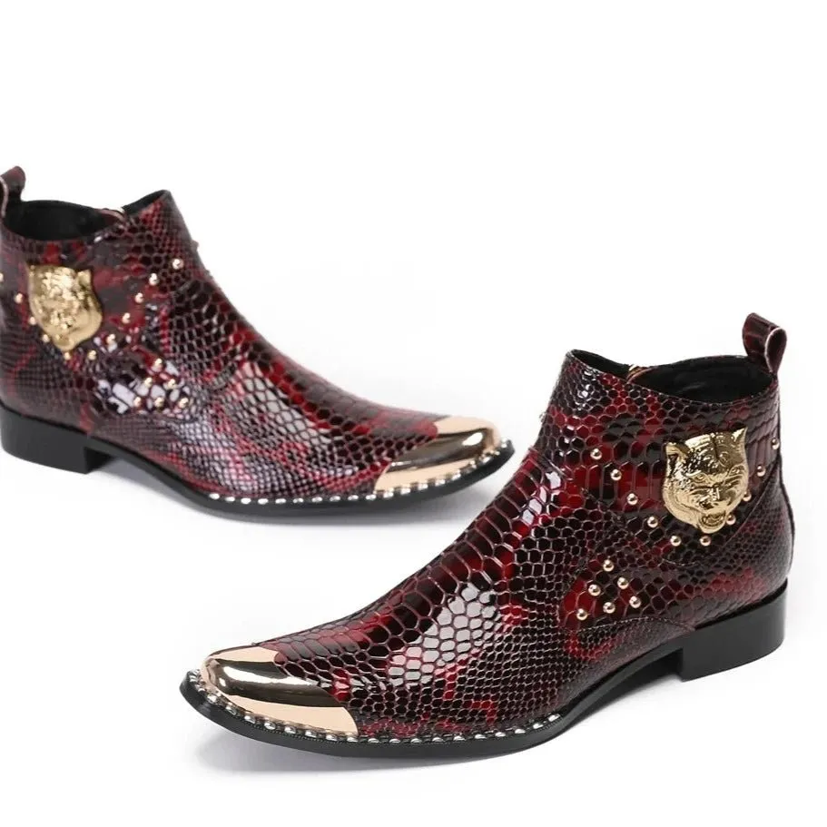 Men's Genuine Leather Punk Style Slip-On Chelsea Dress Boots