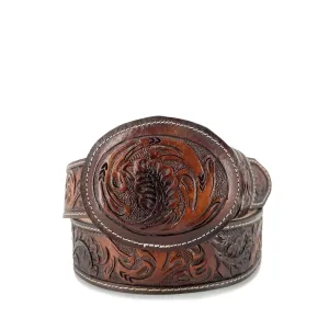 Men's Hand Tooled Belt - Old Leaf Cognac
