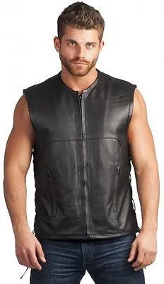 MEN'S LEATHER MOTORCYCLE CLUB VEST W/2 GUN POCKETS SIDE LACES GREAT PRICE