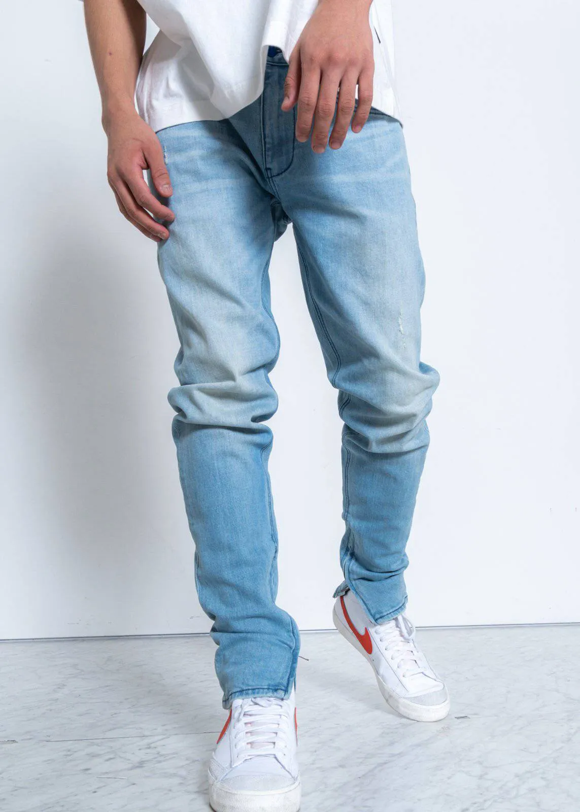 Men's Light Washed Denim With Repair Works