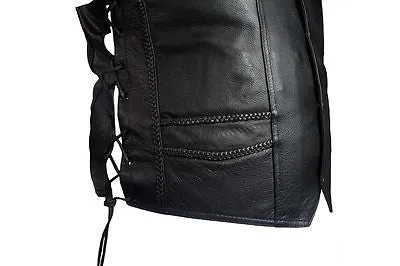 MEN'S MOTORBIKE BUTTER SOFT SIDE LACE BRAIDED LEATHER VEST & 2 GUN POCKETS