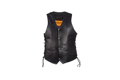 MEN'S MOTORBIKE BUTTER SOFT SIDE LACE BRAIDED LEATHER VEST & 2 GUN POCKETS