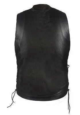 MEN'S MOTORBIKE BUTTER SOFT SIDE LACE BRAIDED LEATHER VEST & 2 GUN POCKETS
