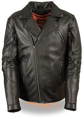 MEN'S MOTORCYCLE BLK TRIPLE STITCH POLICE JACKET W/2 GUN POCKETS COW NAKED