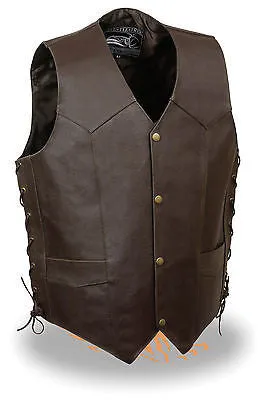 Men's Motorcycle Brn Retro Side Lace Live to ride Leather Vest