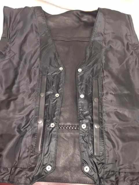 Men's Motorcycle Classic Buffalo Nickle Leather Vest W/2 Gun pockets