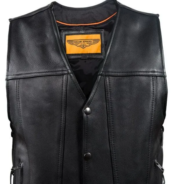 Men's Motorcycle Club vest Side lace leather vest with 2 Gun pockets inside.