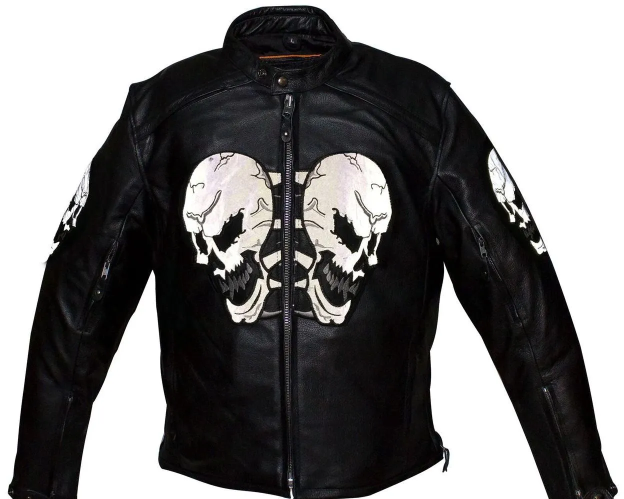 Men's Motorcycle Front Back Reflective Skull Leather jacket
