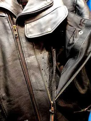 MEN'S MOTORCYCLE MOTORBIKE COW HIDE LEATHER JACKET WITH PISTOL PETE GUN POCKET