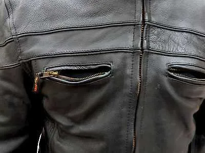 MEN'S MOTORCYCLE SCOOTER JACKET W/ZIPOUT WITH 2 GUN POCKETS INSIDE COW SKIN